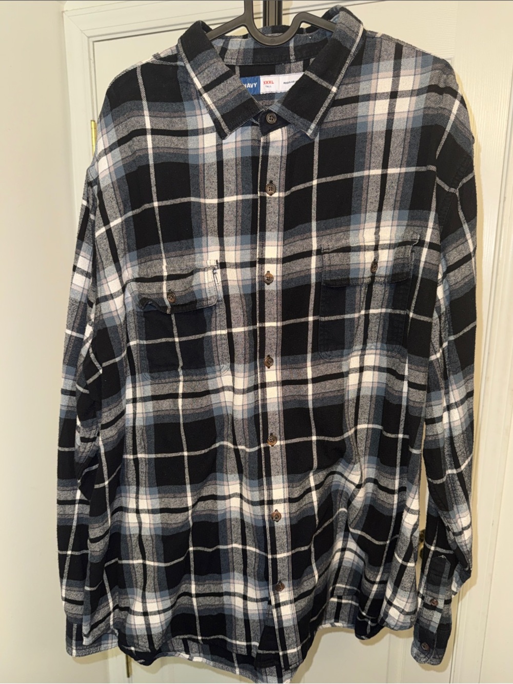 Old Navy Men's 3XLT Black, Blue, Gray & White Plaid Button-Down Shirt